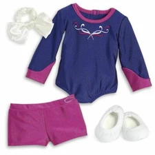 American Girl TM Gymnastics outfit 18" Dolls Truly Me Leotard Shorts Bow shoes 