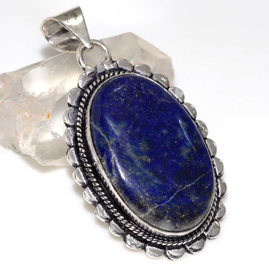 925 Silver Plated Lapis Lazuli Ethnic Pendant Handmade Jewelry Size 2