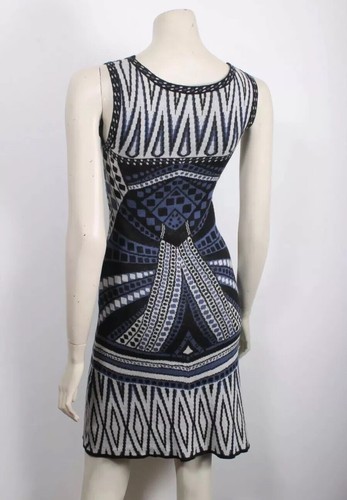 SABATINI NZ STRETCH COTTON SILK TIGHT KNIT A-LINE GEOMETRIC DRESS SZ XS - Picture 10 of 11