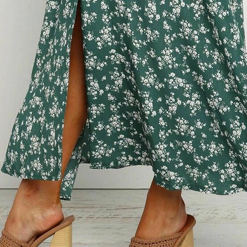 Women Beach Boho Long Dress Holiday Floral skirt Summer Maxi Dress 3/4 Sleeve - Picture 8 of 12