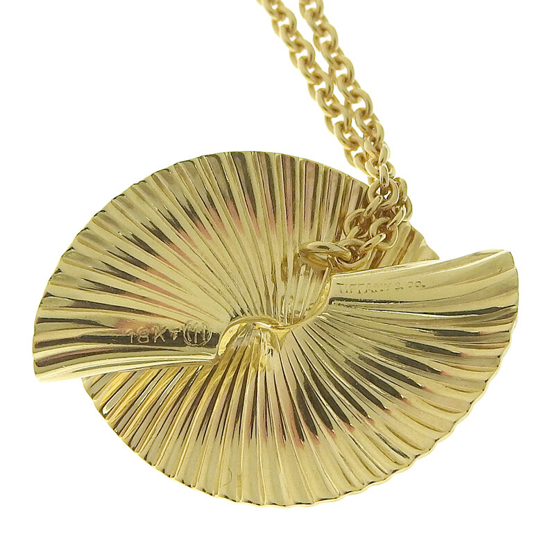 TIFFANY&Co. Necklace Pendant Shell Fan Motif Diamond 750 K18 YG Yellow