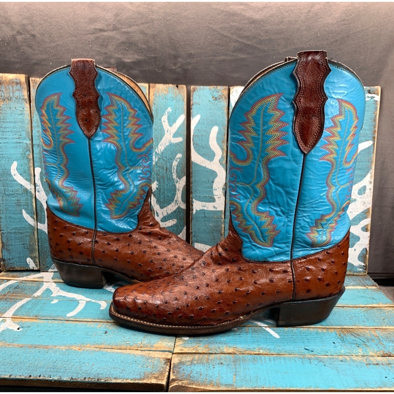 VTG Justin Full Quill Ostrich Mens10D Western Vegas Top Boots Punchy