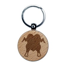 Cooked Thanksgiving Turkey Dinner Engraved Wood Round Keychain Tag Charm
