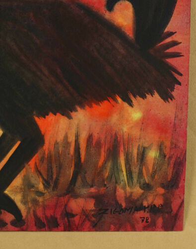 Jacques Zigoma Brazzaville Kongo 1936-1987 Aquarell Vogel Schnabel Fabeltier - Bild 3 von 3