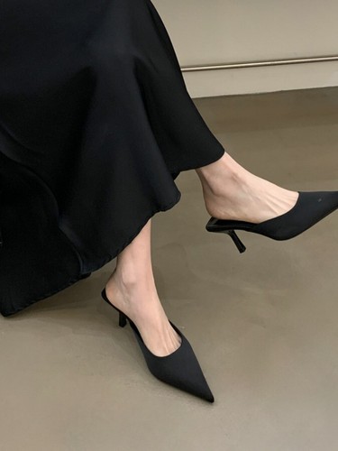 2025 Summer New Pointed Toe Silk High Heels Half Slippers Womens Luxury Shoes Sz - Bild 4 von 10