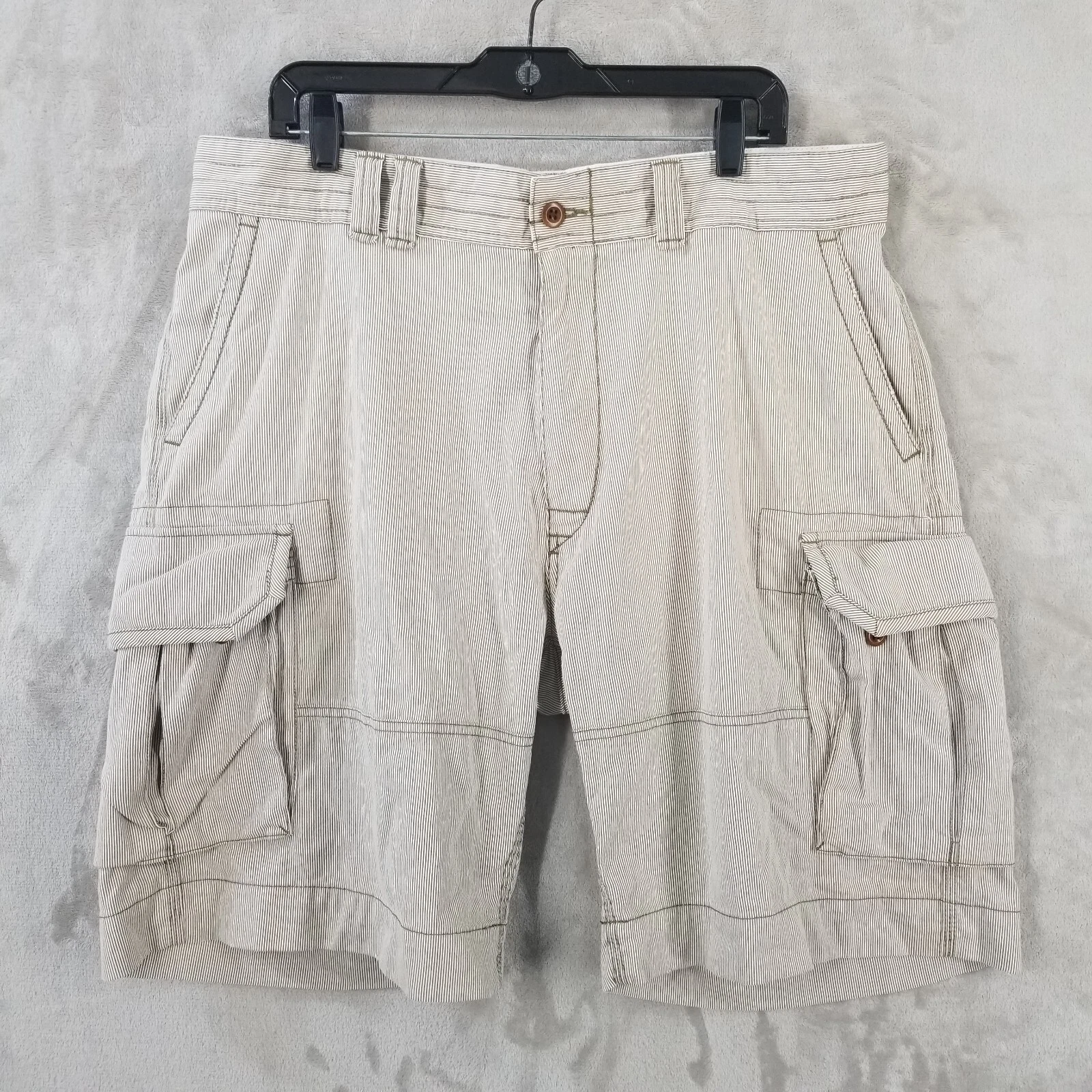 Vintage Polo Ralph Lauren Cargo Shorts Men 38 Brown Micro Stripe Cotton Classic