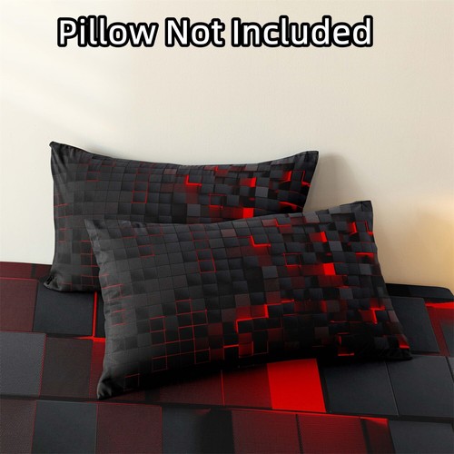 3Pcs Checked Grid 3D Visual Geometry Fitted Sheet Mattress Cover Set Deep Pocket - Picture 5 of 20
