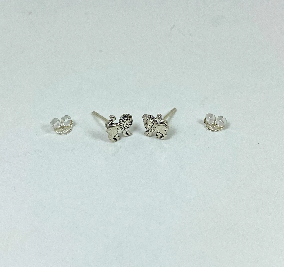 Minimalist Lion Stud Earrings 925 Sterling Silver, Handmade Unisex Earrings - Image 3 of 4