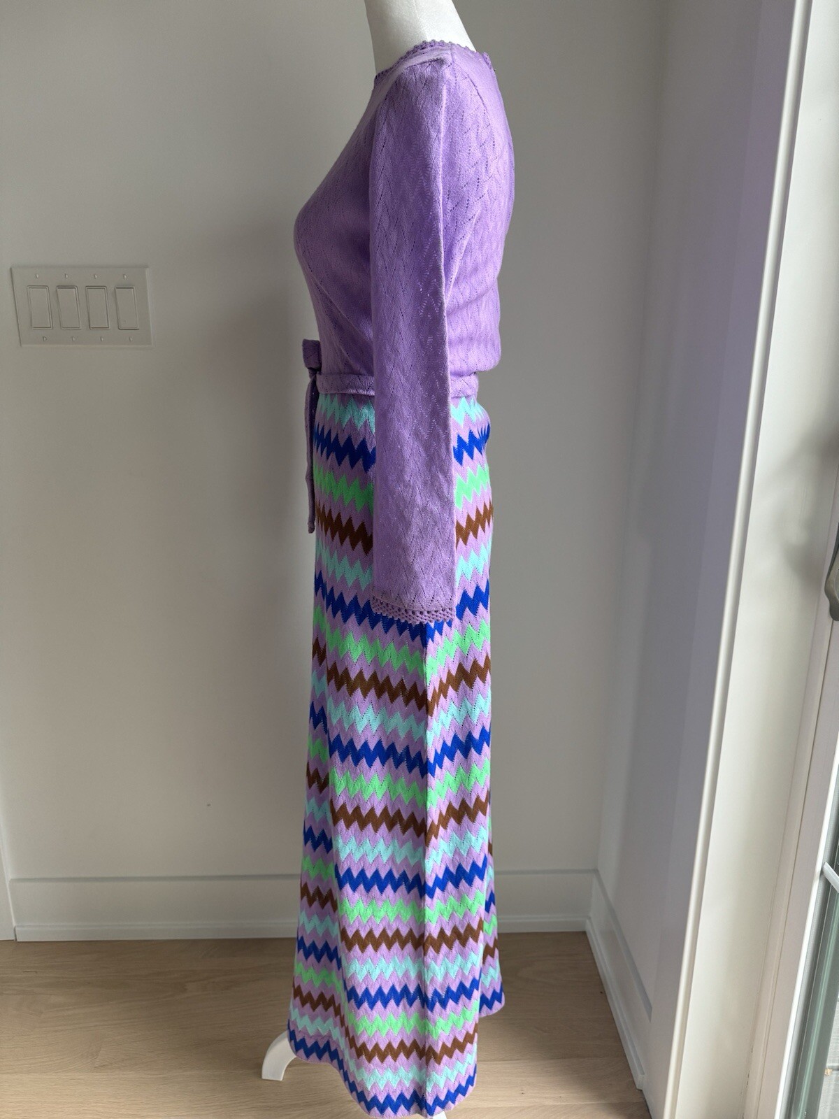 Vintage Wenjilli 70s Purple Knit Maxi Dress Size Small