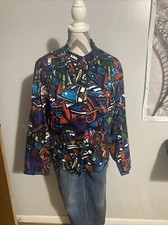 Chicos Abstract Pattern Long Sleeve Cotton Spandex Crop Button Front Blazer 2