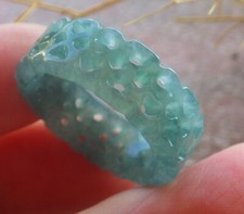 Video Certified Green A Jadeite Jade Circle Heart Knotted Ring NO.9  113598 TS