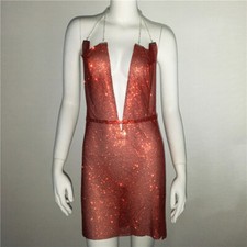 Hot Lady Metallic Rhinestone Dress Mini Body Chain Bikini Clubwear Party Prom