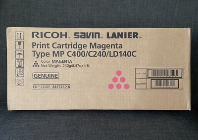 Box of 6 Ricoh Savin Lanier Genuine Magenta Toner Print Cartridge MP C400/LD140C