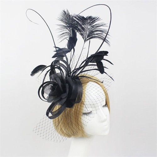 Netting & Flower Stunning Black Felt & Sinamay Fascinator With Long Feathers, - Bild 3 von 8