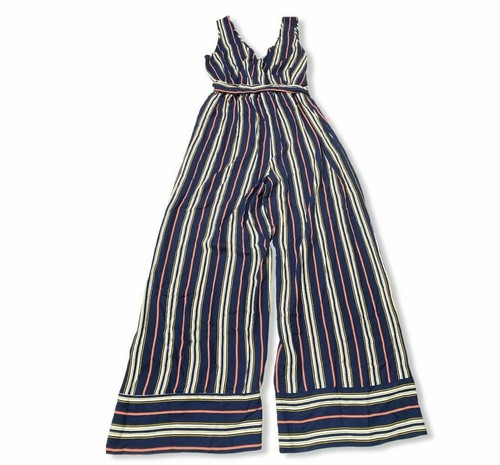 Damen ärmellos V-Ausschnitt Knopfleiste Gürtel Jumpsuit-Xhilaration-Marineblau-M-S596 - Bild 3 von 4