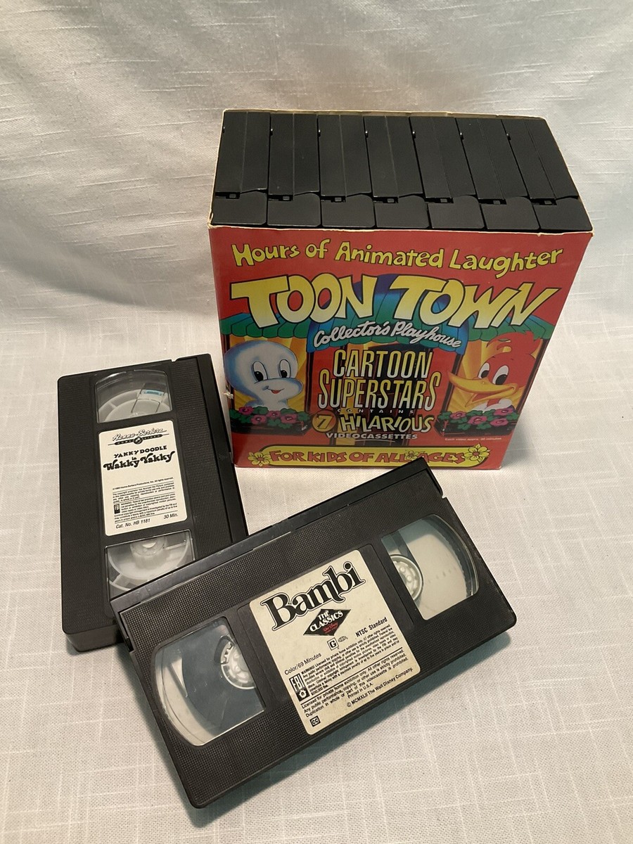 VTG 1992 Toon Town Collectors Playhouse 7 VHS + Bambi & Wakky