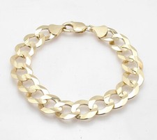 14mm Wide Mens Solid Curb Cuban Link Chain Bracelet Real 10K Yellow Gold