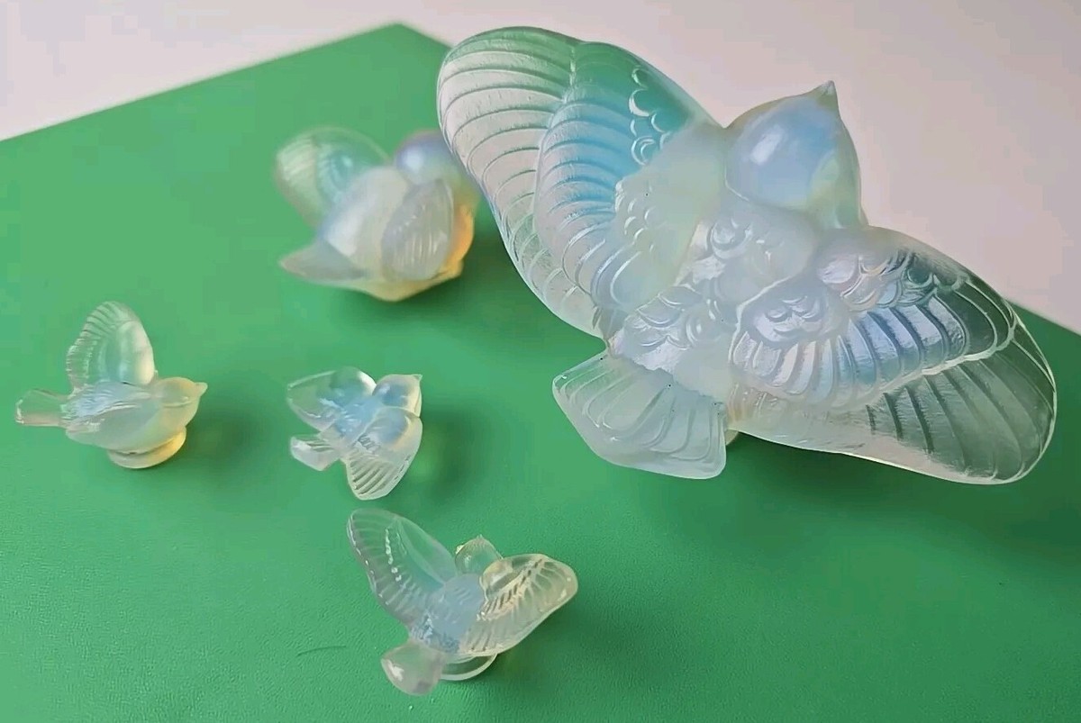 B3【used】Sabino France サビノ　ガラス工芸　鳥　フィギュリン Sabino Lot of 5 Sparrows Birds Opalescent Art Glass France 1