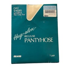 Vintage Sears Hug-Alon Full Figure Short Pantyhose Ivory Sandalfoot Sheer New