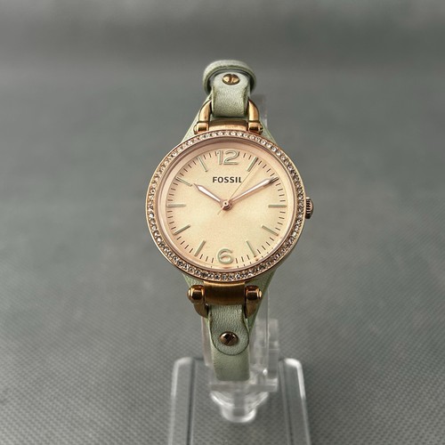 Fossil Womens Watch Georgia ES3467 Green Leather Gold S.Steel 32mm New Battery