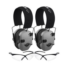 Walkers Razor Electric Slim Earmuffs Gray and Protective Glasses 2-Pack 