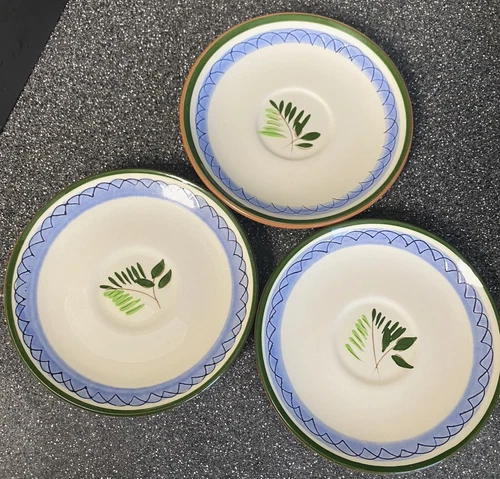 Stangl Fruit and Flowers Hand Painted Saucers Lot of 3 Blue Green Ceramic 6"