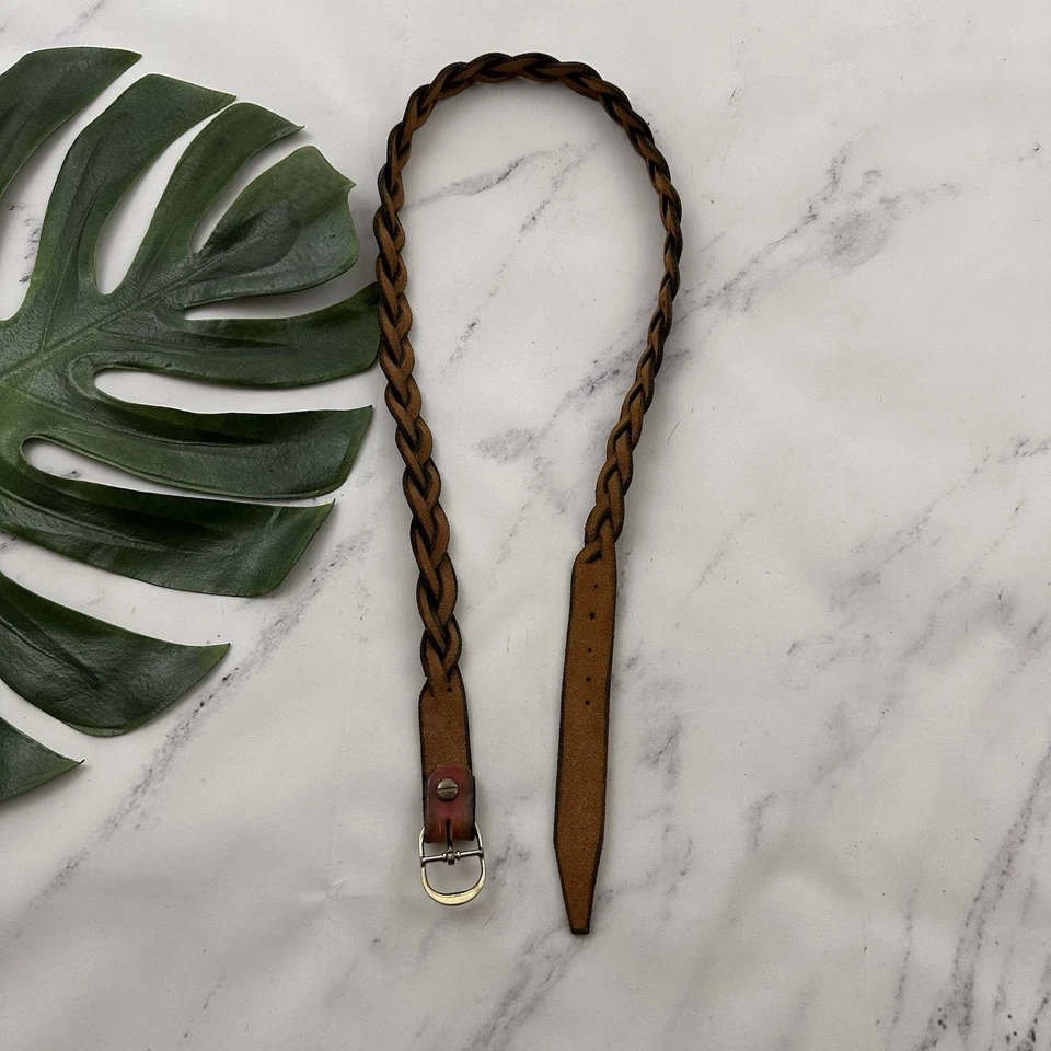 Ручной работы женщин винтажный 90-х плетеный кожаный ремень размер M красный оранжевый Western - Изображение 3 из 4