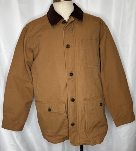 Orvis Flannel Lined Mens Barn Chore Jacket XL Gusset Brown Corduroy Collar Heavy