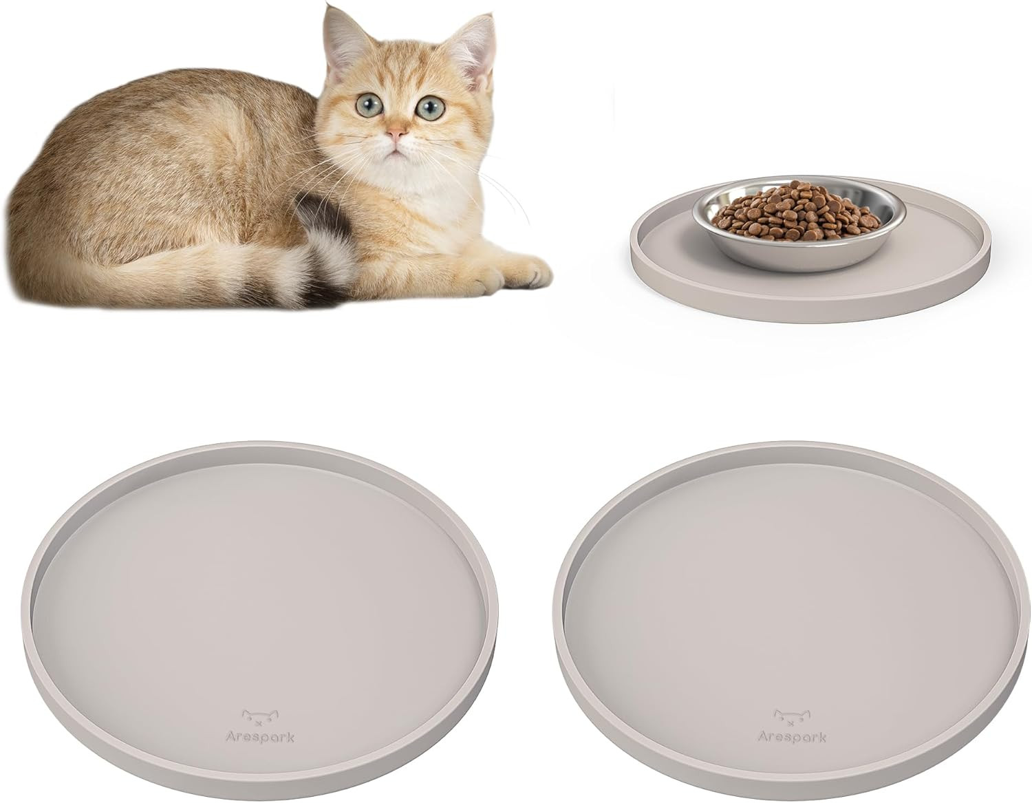 Cat Food Mat, Set of 2 Nonslip Waterproof Feeding Bowl Silicone Mats with Raised thumbnail 9