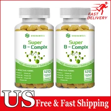 2 Bottles Vitamin B Complex 120Capsules B1,B2,B3,B5,B6,B12, Immune Support Pills