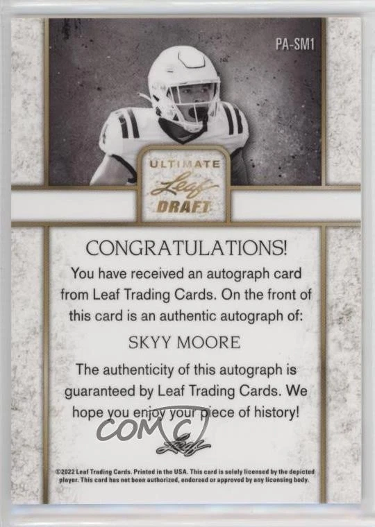 2022 Leaf Ultimate Draft Portrait Black and White Skyy Moore Rookie Auto RC - Image 2 of 2