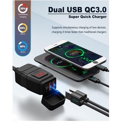 6.8A Fast Charging Dual USB Motorcycle Charger