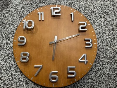 Wooden Clock 19.5 Inches Wall Clock Silent Non Ticking Battery Powered Brown