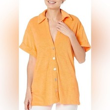 NWOT SHOW ME YOUR MUMU Parker Button Down Terry Cloth Tunic Orange Size XL