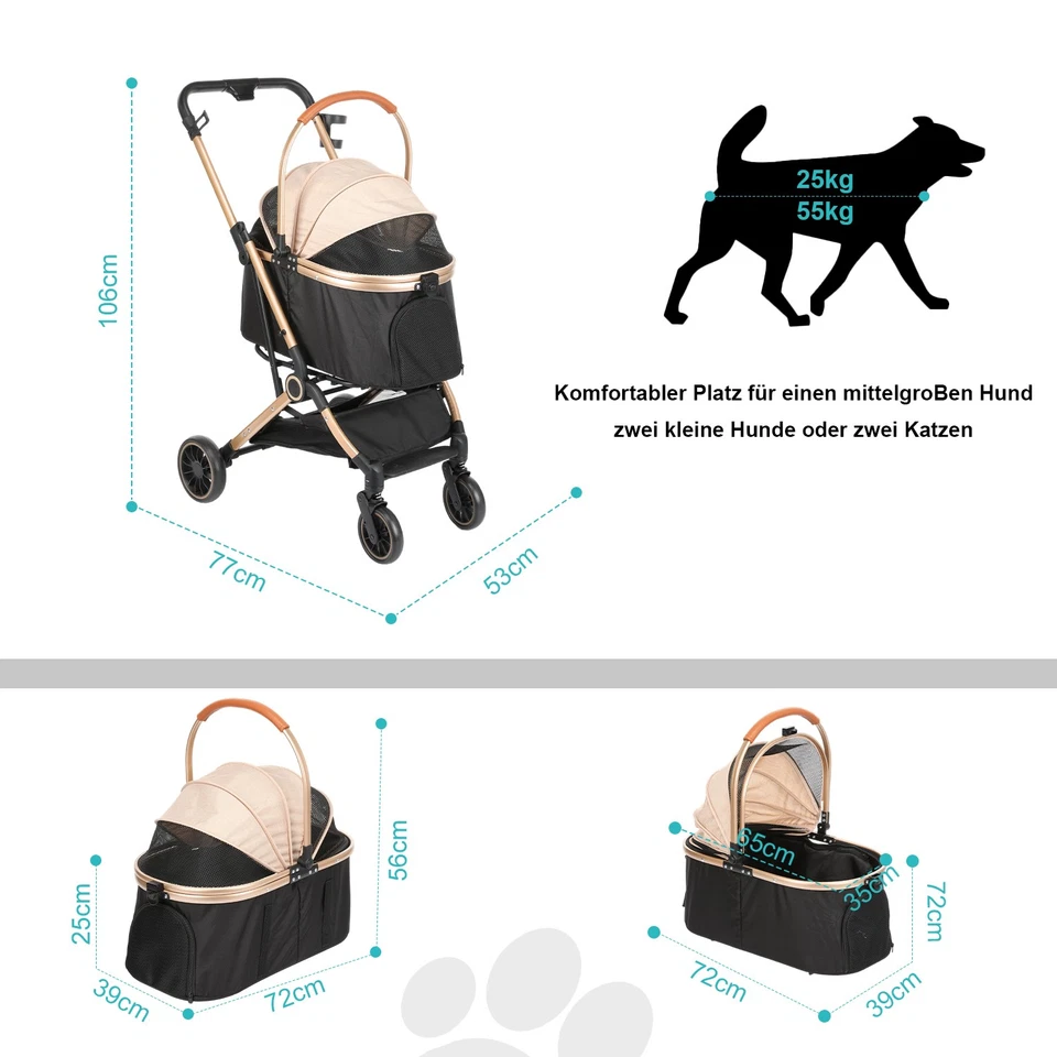 3 In1 Carbon Steel Pet Stroller,Folding Dog Strollers w/ Detachable Seat Carrier - Image 3 of 4