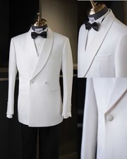 Men Shawl Lapel Suit Double Breasted Tuxedo Jacket Groom Wedding Reception Gala