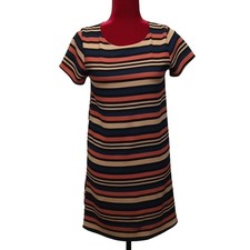 Women casual Strapped crepe A- Line dress Size Small blue peach short sleeves