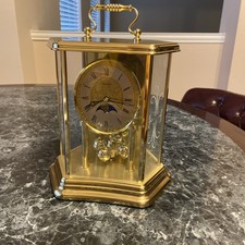 Vtg Dunhaven Brass Moon Phase Chime Quartz Anniv. Mantle Clock Made In Germany