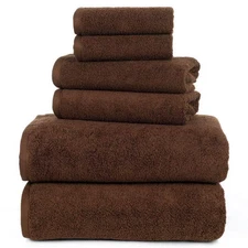 Lavish Home Towel Set Chocolate Brown Cotton Zero Twist Soft Absorbent 6-Piece