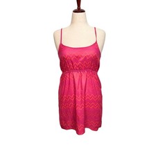 Vintage Roxy dress pink orange pattern spaghetti strap scoop neckline Sz M