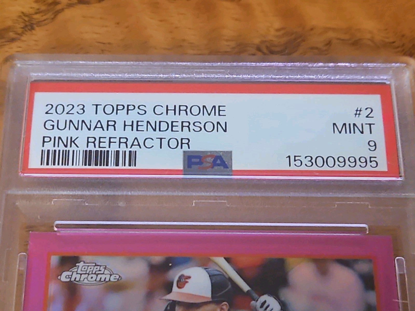 2023 Topps Chrome Gunnar Henderson Pink Refractor Rookie PSA 9 Orioles RC #2 view 2