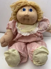 1978 1982 Vintage Cabbage Patch Doll Blond Hair Blue Eyes Floral Outfit Signed