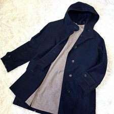 MHL Margaret Howell Long Coat Hiyoku Hooded Navy Moleskin Cotton Size M Japan