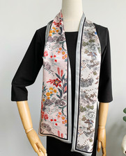 100 Silk Mulberry 150X16cm Scarf Women Neckerchief Wrap Gray garden Print new