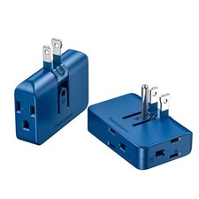 2 PCS Blue Outlet Splitter 3 Prong Plug Extender Adapter Wall Air Travel