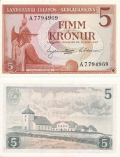 Iceland / Island - 5 Kronur 1957 UNC - Pick 37b