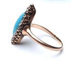 Victorian Rose Cut Diamond 10-12k Gold Turquoise Ring ~ Antique Navette — photo 4