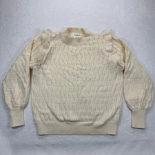 FRNCH Paris Ruffle Shoulder Sweater Open Knit Pullover Cream Size L
