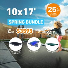 Ultimate Bundle 10'x17' Rectangle Pro-Line In-ground Trampoline  LED Lights 
