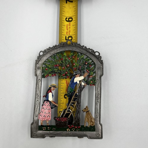 Vintage Hand Guss German Pewter Hanging Ornament Hand Painted Apple Picking Dog - Picture 7 of 7